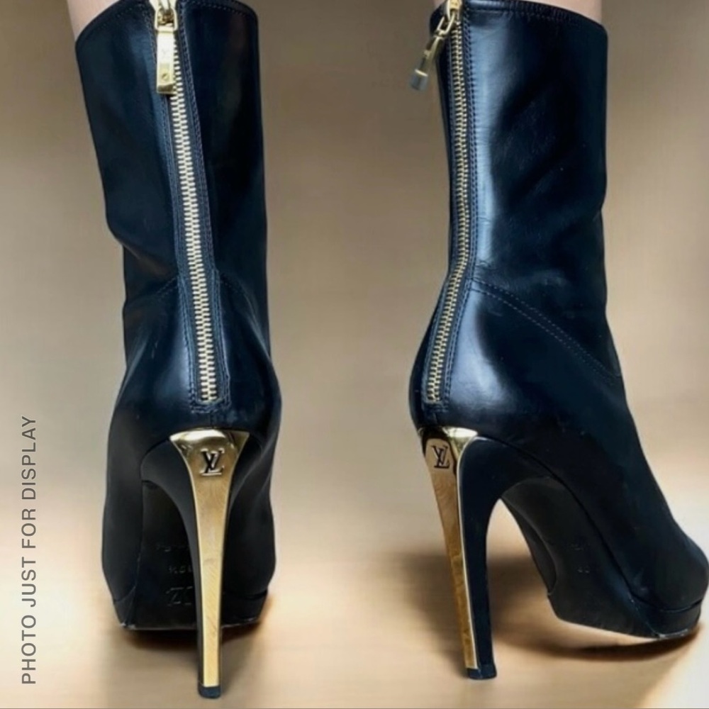 Louis Vuitton Black and Gold Heeled Boots